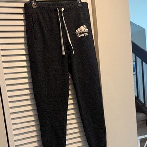 Roots Black Pepper Joggers with White Logo in Like New Condition